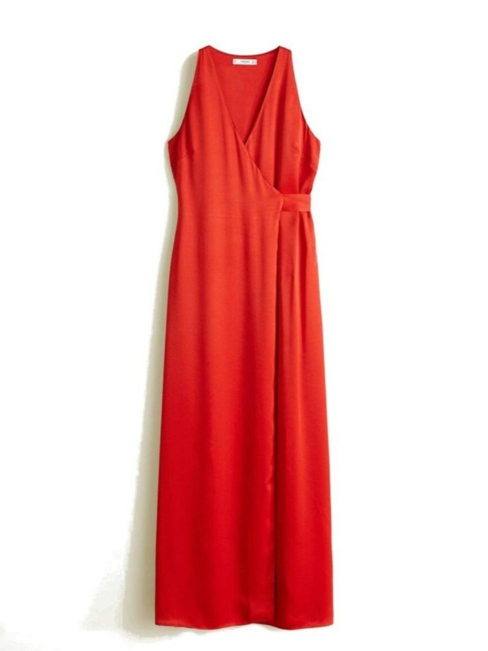 Mango Sleeveless Red Satin Wrap Evening Dress Size 8